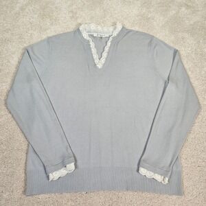 Siani Milano Womens Light Blue Lace Trim V Neck Sweater Size M Cottagecore Fairy